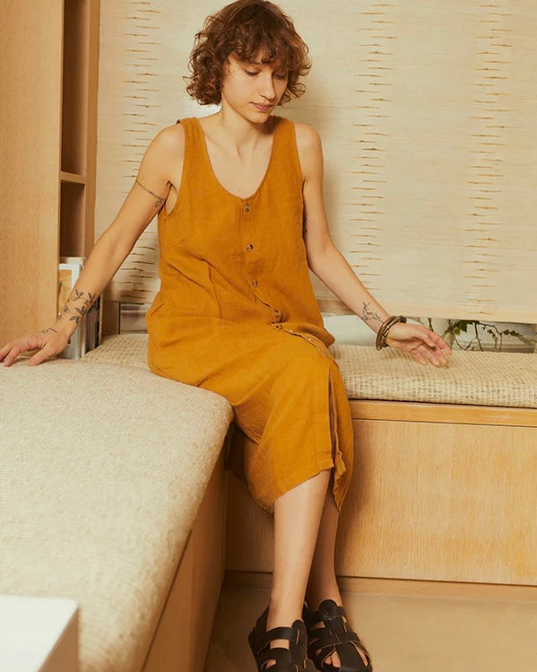 LF Markey | Basic Button Front Slip Dress | Turmeric
