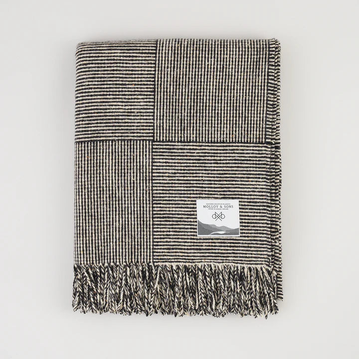 Molloy & Sons | Basket Weave Tweed Blanket | Black