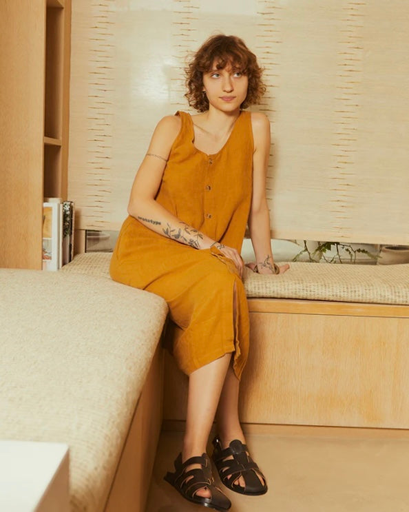 LF Markey | Basic Button Front Slip Dress | Turmeric