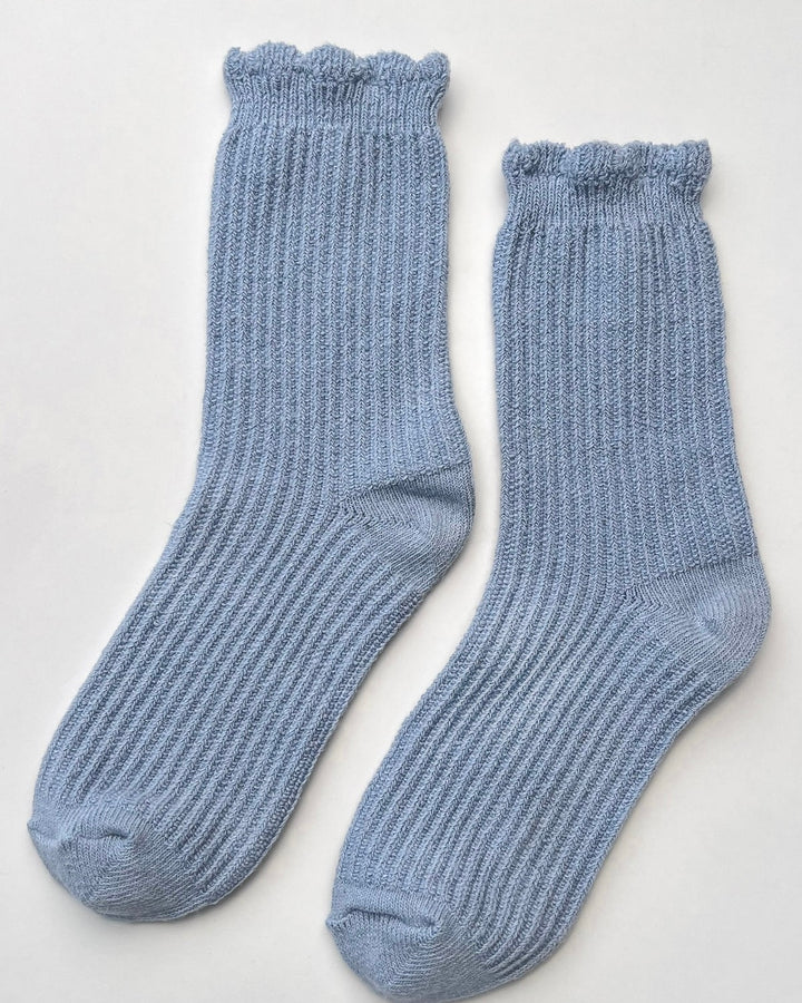 Le Bon Shoppe | Linen Scallop Socks | Pale Blue