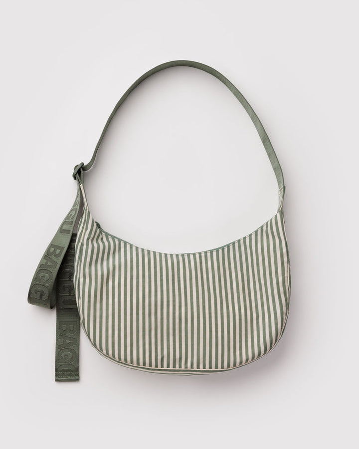 Baggu | Medium Crescent Nylon bag | Sage Stripe