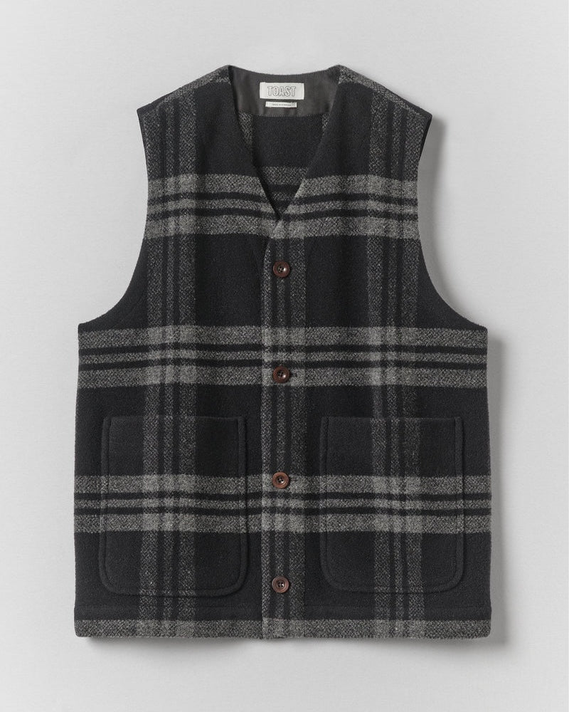TOAST | Melton Wool Check Gilet | Charcoal