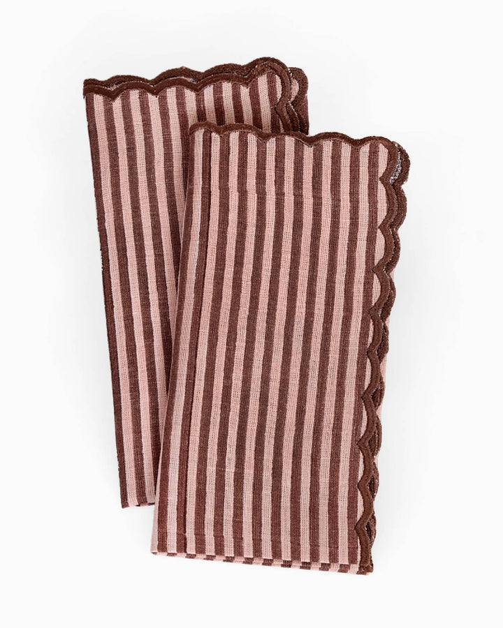 Block Printed Embroidered Scalloped Napkin | Set of 2 | Rose Brown