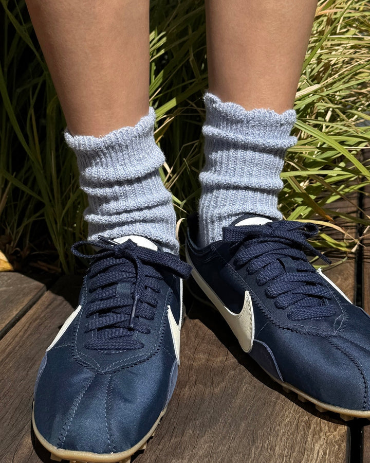 Le Bon Shoppe | Linen Scallop Socks | Pale Blue