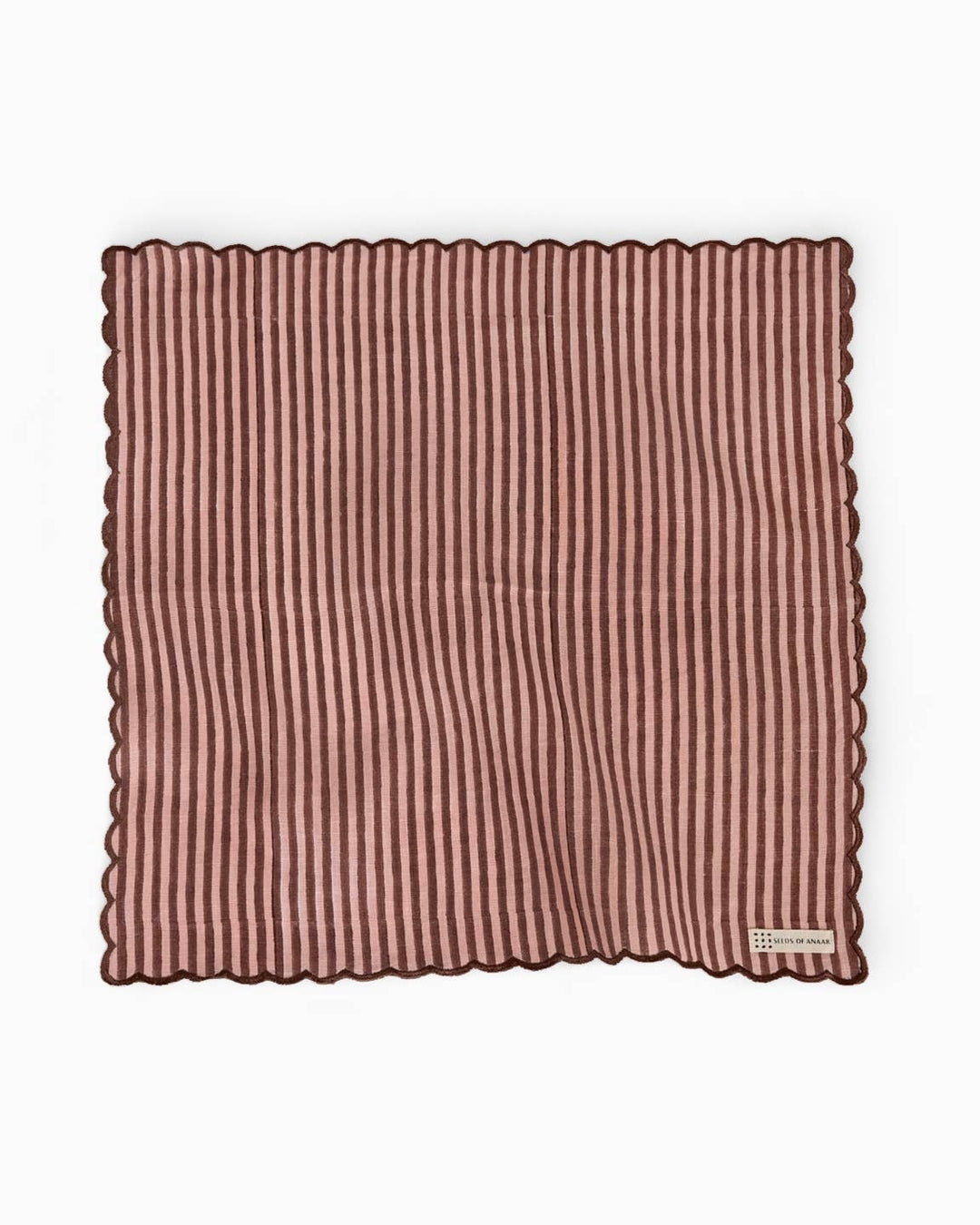 Block Printed Embroidered Scalloped Napkin | Set of 2 | Rose Brown