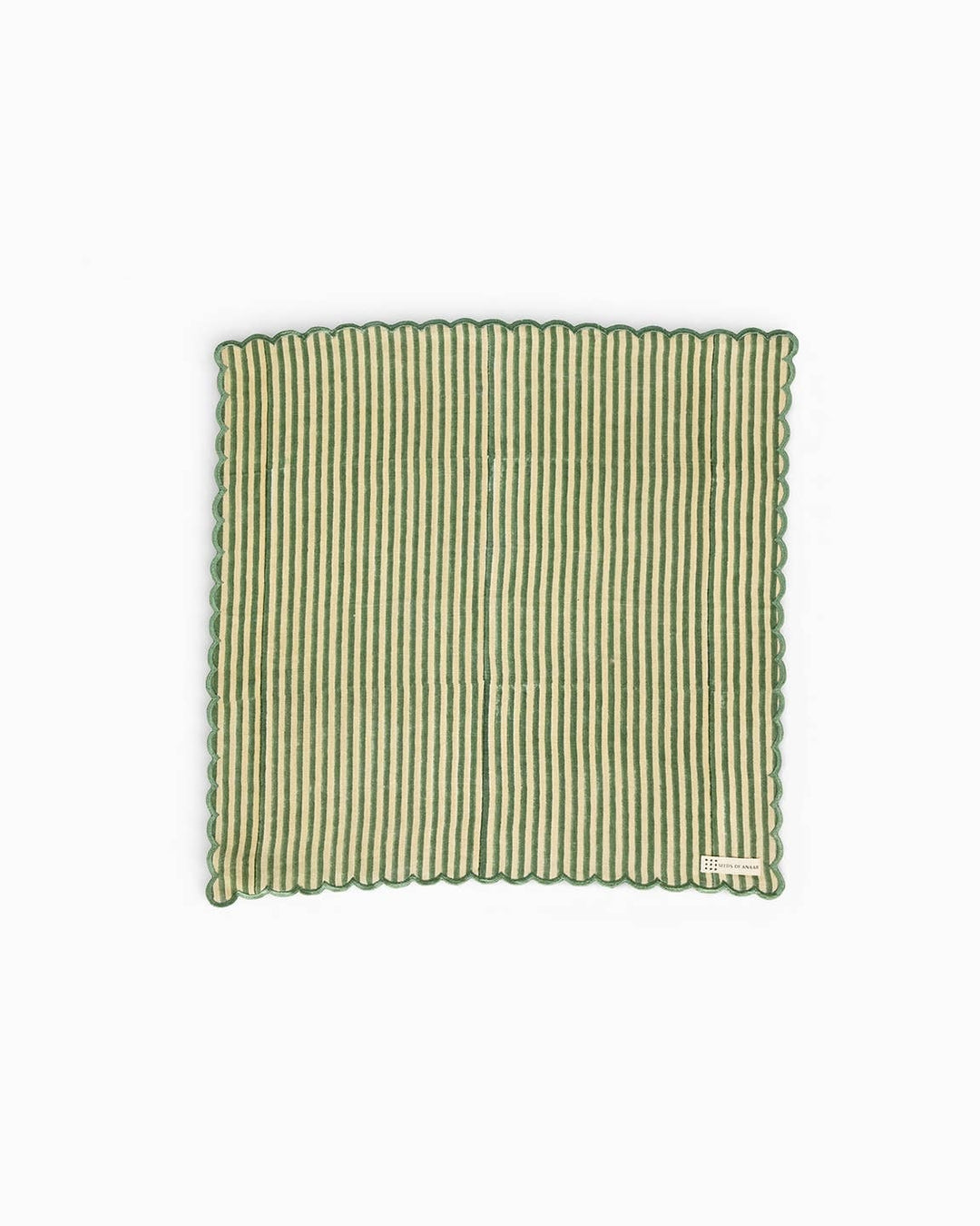 Block Printed Embroidered Scalloped Napkin | Set of 2 | Green