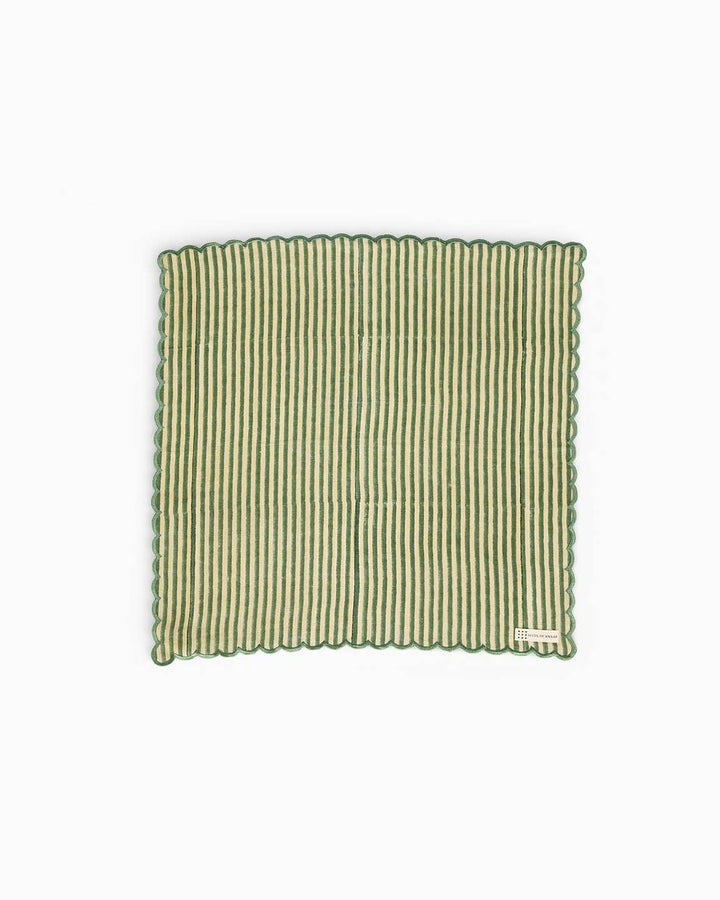 Block Printed Embroidered Scalloped Napkin | Set of 2 | Green