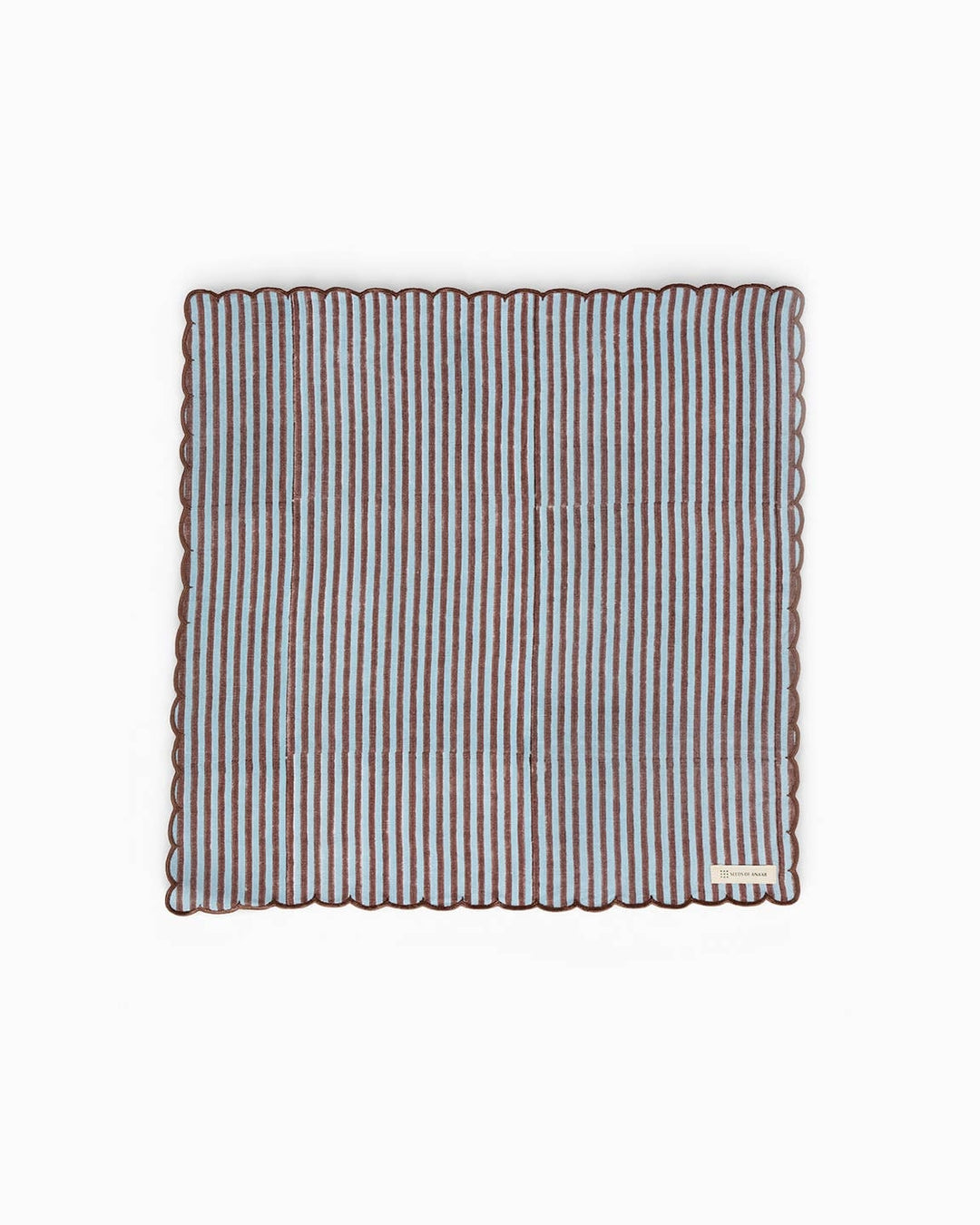 Block Printed Embroidered Scalloped Napkin | Set of 2 | Sky Brown