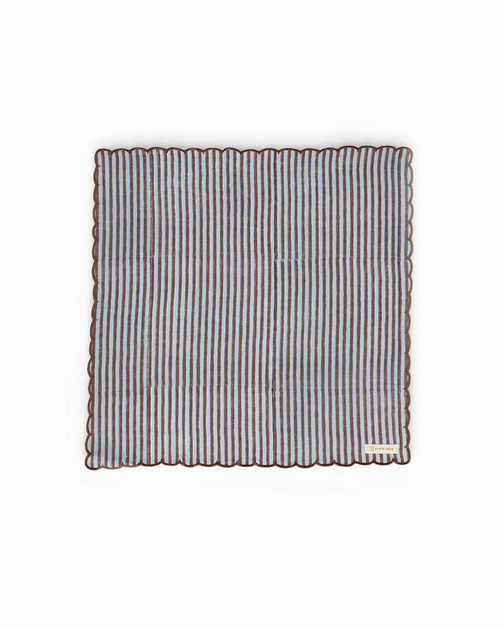 Block Printed Embroidered Scalloped Napkin | Set of 2 | Sky Brown